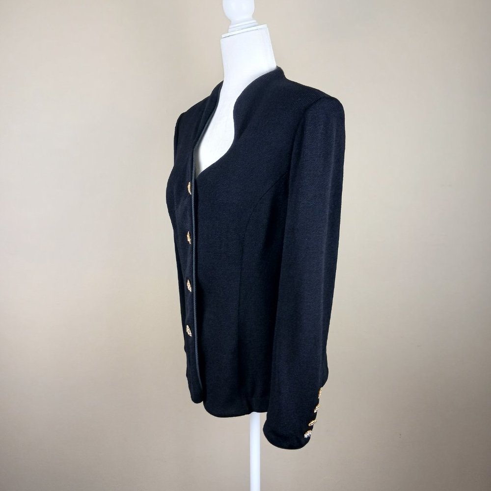 ST. JOHN EVENING By Marie Gray| Black Formal Blazer Jacket with Jeweled Buttons - Picture 5 of 8